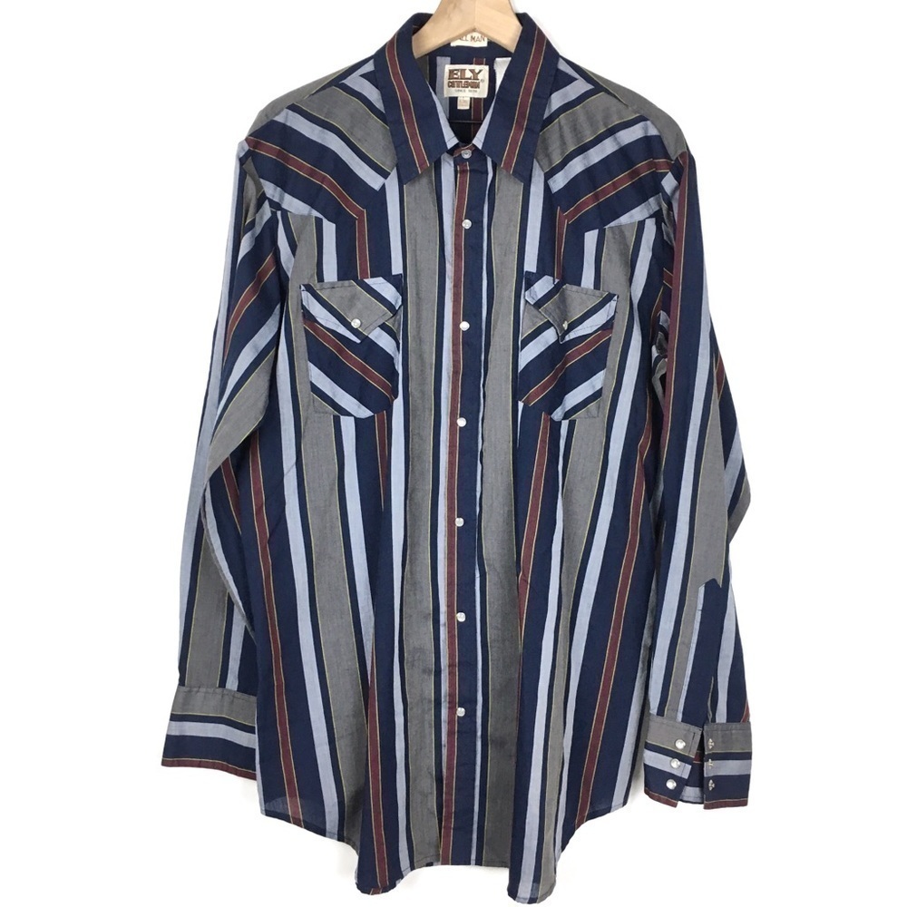 ELY CATTLEMAN Pearl Snap Shirt Long Sleeve Stripe Rodeo Cowboy Western Size XLT